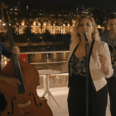 Trio avec Lisa Caldofnetto en croisière sur le rhône sur l'Hermes II des bateaux lyonnais, avec vue sur les monuments lyonnais illuminés